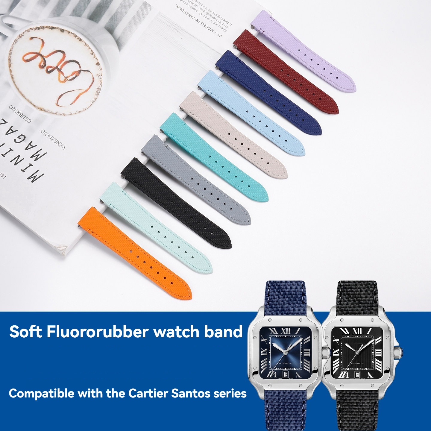 Cartier Watch Santos - Ремешок для часов из фторкаучука 19/21
